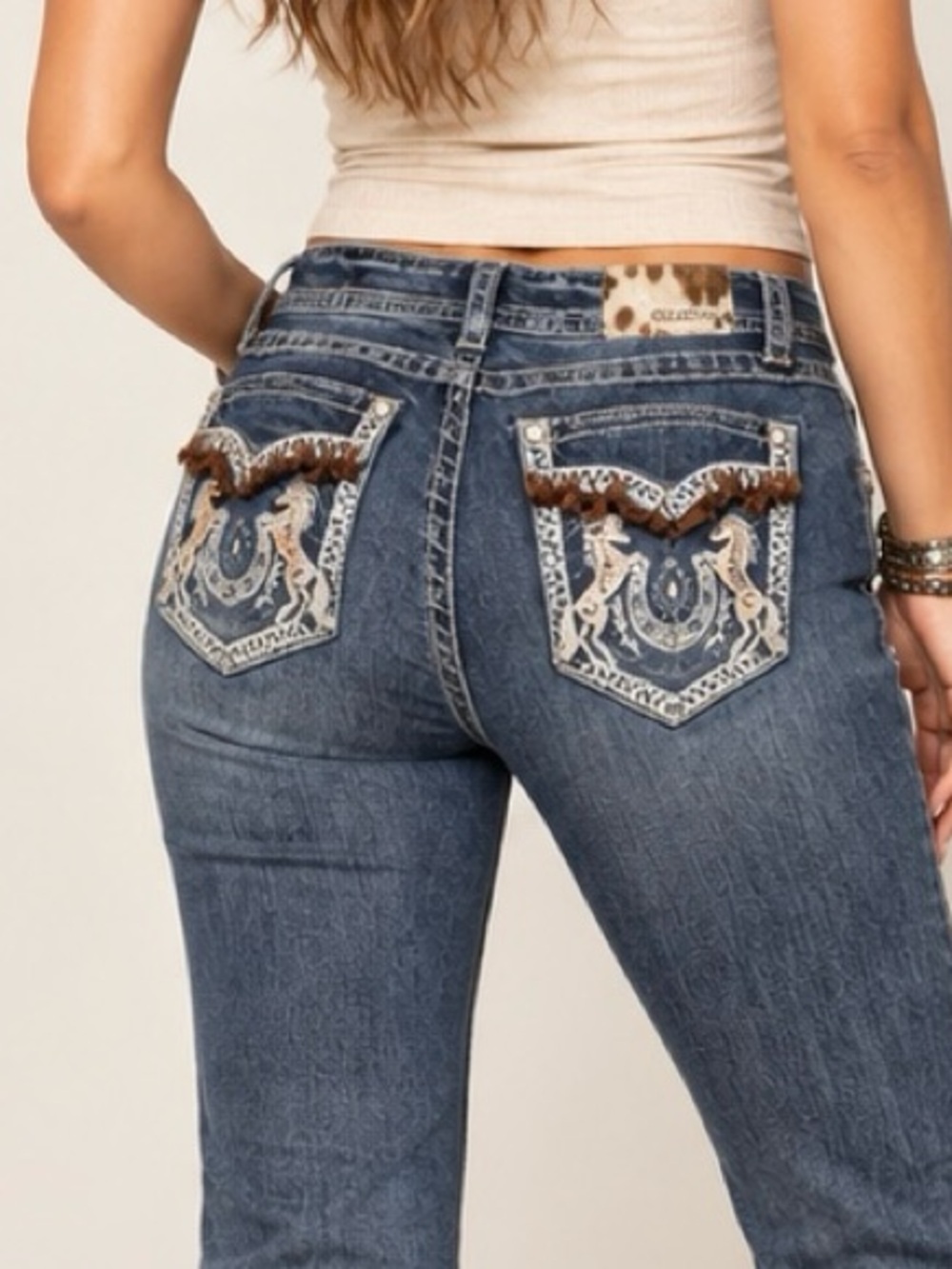 Grace Women’s Washed Bootcut Cowgirl Western Horse Embroidered Jeans Size 27